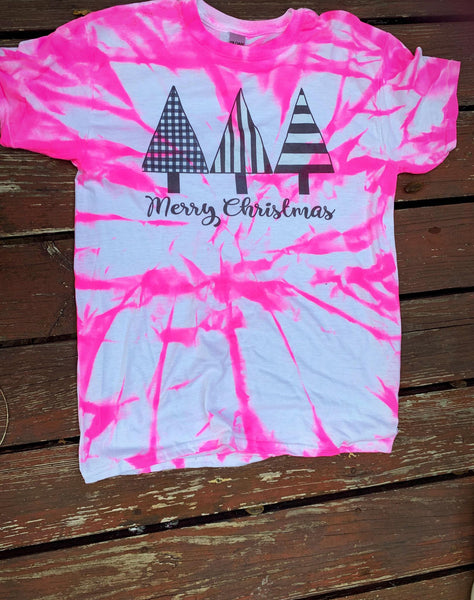 merry christmas black tree  tye dye tee